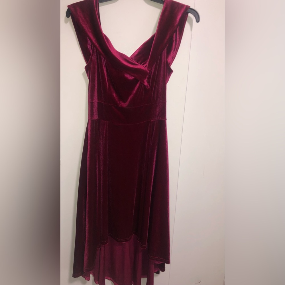 XL, burgundy, high low dress